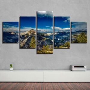Blue Sky White Cloud And Mountain 1 - Nature 5 Panel Canvas Art Wall Decor