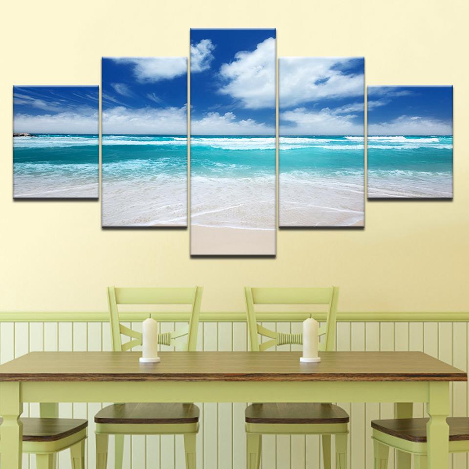 Blue Sky White Cloud Beach - Nature 5 Panel Canvas Art Wall Decor Blue Sky White Cloud Beach - Nature 5 Panel Canvas Art Wall Decor