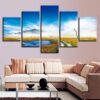 Blue Sky White Cloud Mountain And Trail - Nature 5 Panel Canvas Art Wall Decor