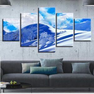 Blue Sky White Cloud Snow Mountain - Nature 5 Panel Canvas Art Wall Decor