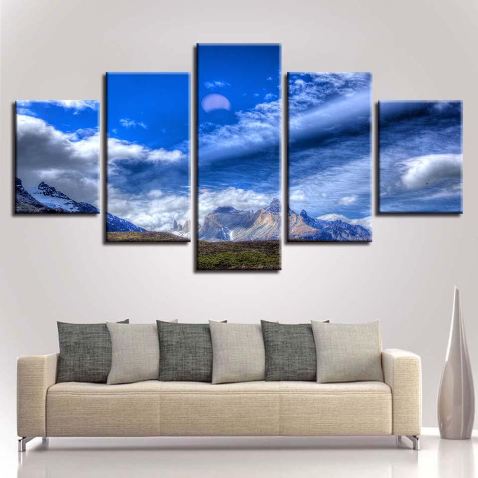 Blue Sky White Cloud - Nature 5 Panel Canvas Art Wall Decor Blue Sky White Cloud - Nature 5 Panel Canvas Art Wall Decor