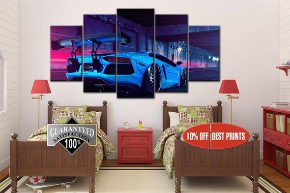 Blue Sport Nissan Car - Automative 5 Panel Canvas Art Wall Decor Blue Sport Nissan Car - Automative 5 Panel Canvas Art Wall Decor