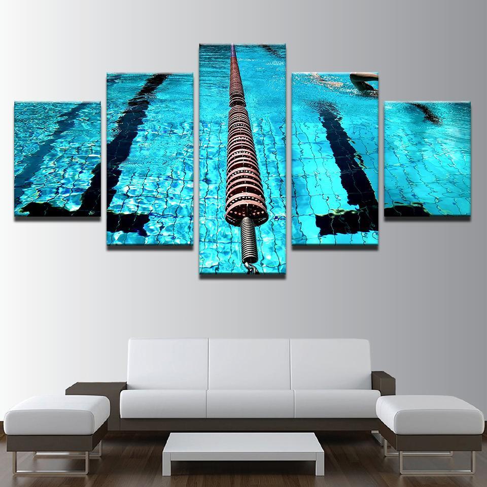 Blue Swimming Pool Landscape - Sport 5 Panel Canvas Art Wall Decor Blue Swimming Pool Landscape - Sport 5 Panel Canvas Art Wall Decor