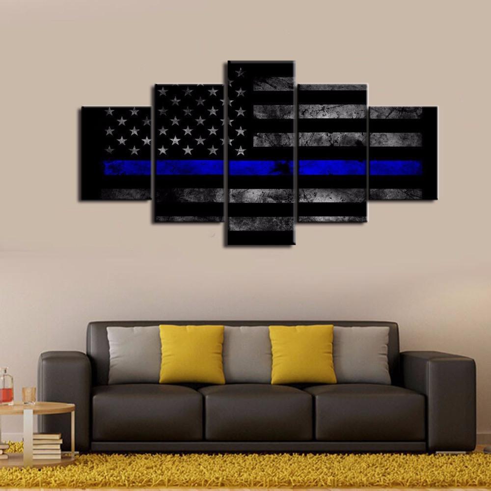 Blue Thin Line #1 - Abstract 5 Panel Canvas Art Wall Decor Blue Thin Line #1 - Abstract 5 Panel Canvas Art Wall Decor