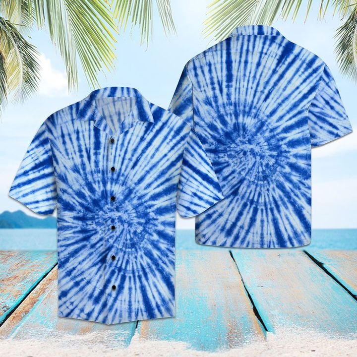 Blue Tie Dye Hawaiian Shirt Summer Button Up Blue Tie Dye Hawaiian Shirt Summer Button Up