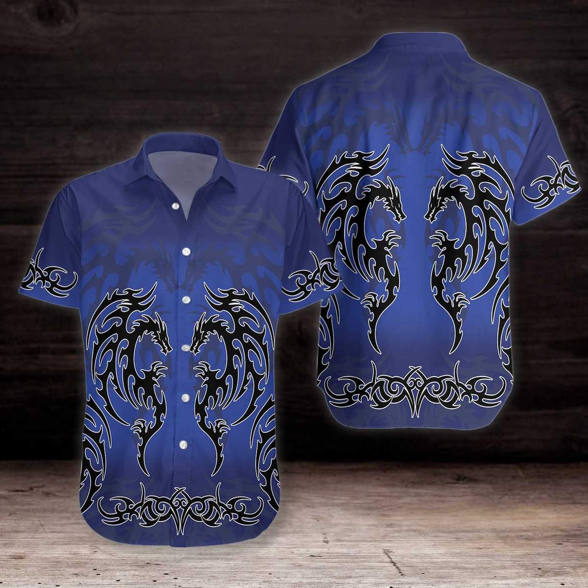Blue Tribal Dragon Hawaiian Shirt Blue Tribal Dragon Hawaiian Shirt