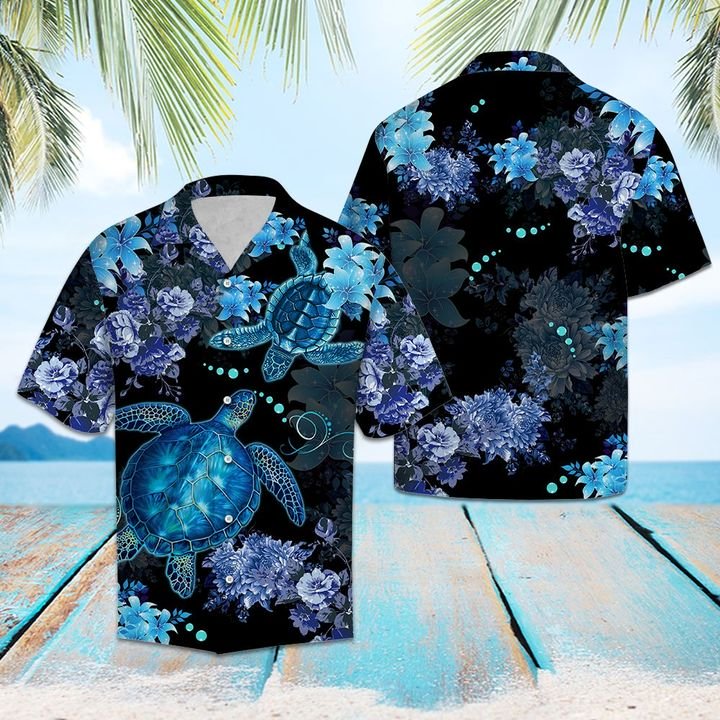 Blue Turtle Flower Hawaiian Shirt Summer Button Up Blue Turtle Flower Hawaiian Shirt Summer Button Up