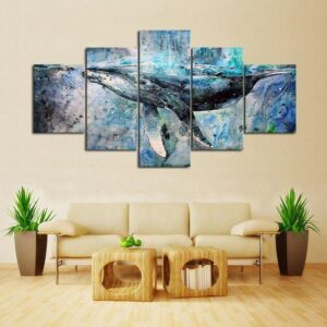 Blue Whale 01 - Animal 5 Panel Canvas Art Wall Decor