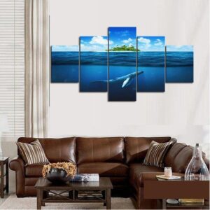 Blue Whale Island 02 - Nature 5 Panel Canvas Art Wall Decor