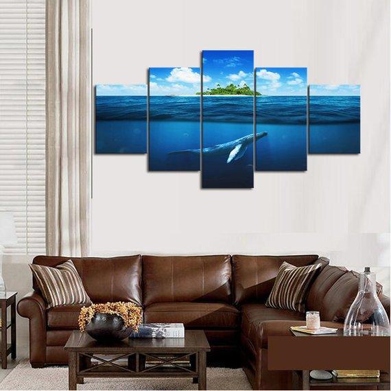 Blue Whale Island 02 - Nature 5 Panel Canvas Art Wall Decor Blue Whale Island 02 - Nature 5 Panel Canvas Art Wall Decor