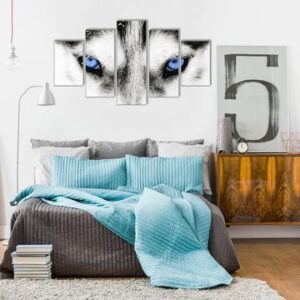 Blue Wolf Eyes - Animal 5 Panel Canvas Art Wall Decor
