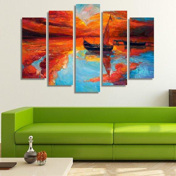 Boat And Sea 02 - Abstract 5 Panel Canvas Art Wall Decor Boat And Sea 02 - Abstract 5 Panel Canvas Art Wall Decor