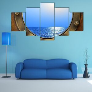 Boat Porthole With Ocean View Multi - Nature 5 Panel Canvas Art Wall Decor