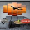 Boeing 747 In Sunset - Airplane 5 Panel Canvas Art Wall Decor