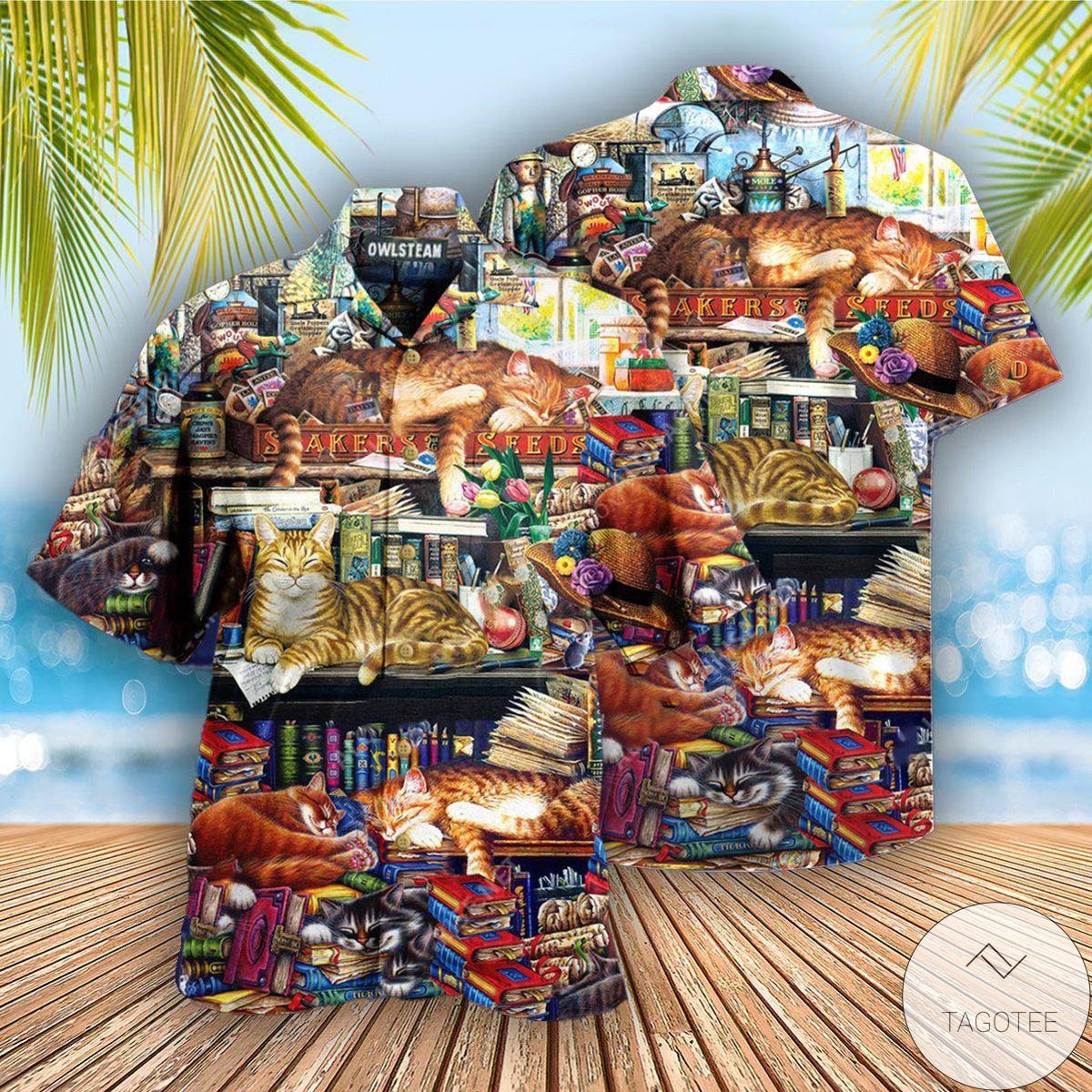 Books Happiness Is A Good Book And A Cat Sleeping Hawaiian Shirt Books Happiness Is A Good Book And A Cat Sleeping Hawaiian Shirt
