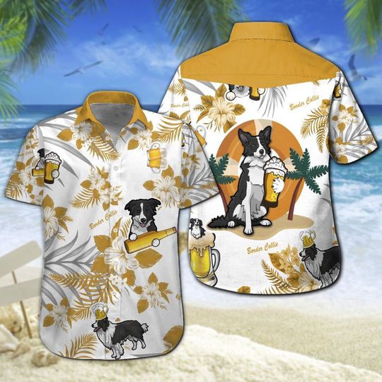 Border Collie Beer Hawaiian Shirt Summer Button Up Border Collie Beer Hawaiian Shirt Summer Button Up