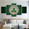 Boston Celtics Logo Over Floorboards - Sport 5 Panel Canvas Art Wall Decor