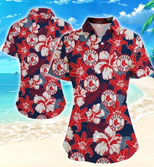 Boston Red Sox Women Hawaiian Shirt Summer Button Up Boston Red Sox Women Hawaiian Shirt Summer Button Up