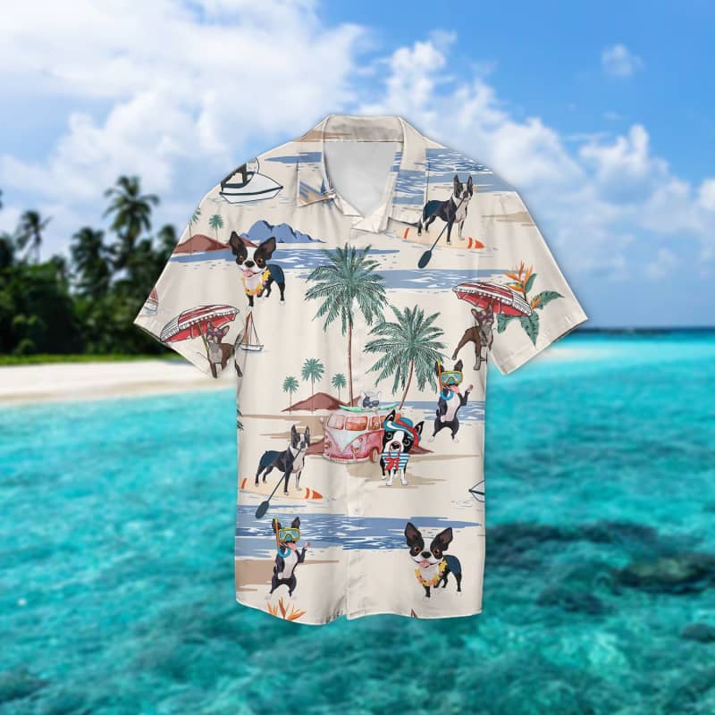 Boston Terrier Beach Hawaiian Shirt Boston Terrier Beach Hawaiian Shirt