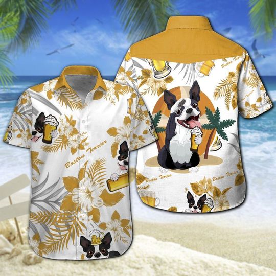 Boston Terrier Beer Hawaiian Shirt Summer Button Up Boston Terrier Beer Hawaiian Shirt Summer Button Up