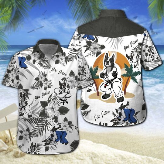 Boston Terrier Jiu Jitsu Hawaiian Shirt Summer Button Up Boston Terrier Jiu Jitsu Hawaiian Shirt Summer Button Up