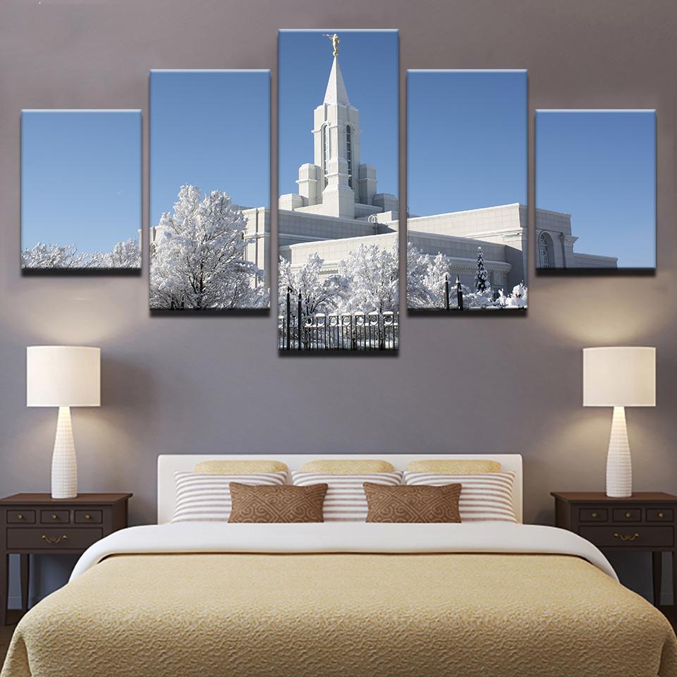 Bountiful White Utah Temple - Nature 5 Panel Canvas Art Wall Decor Bountiful White Utah Temple - Nature 5 Panel Canvas Art Wall Decor