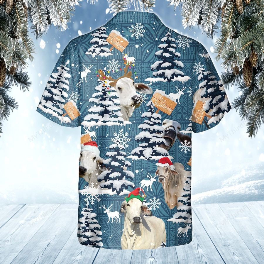 Brahman Cattle Blue Tribal Christmas Hawaiian Shirt Brahman Cattle Blue Tribal Christmas Hawaiian Shirt