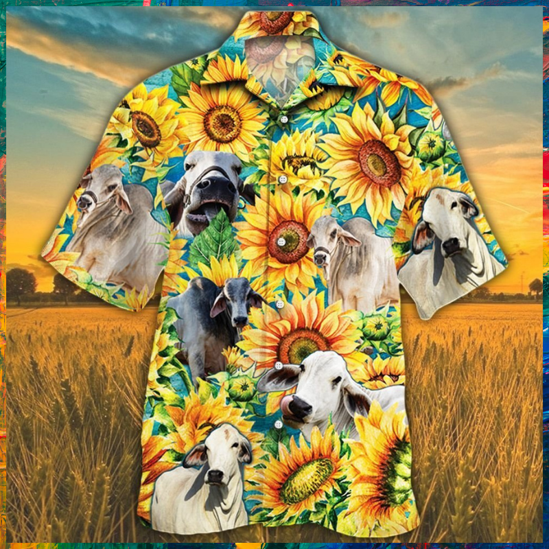 Brahman Cattle Sunflower Hawaiian Shirt Brahman Cattle Sunflower Hawaiian Shirt