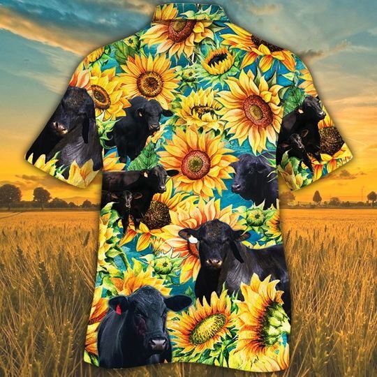 Brangus Cattle Watercolor Sunflowers Hawaiian Shirt Brangus Cattle Watercolor Sunflowers Hawaiian Shirt