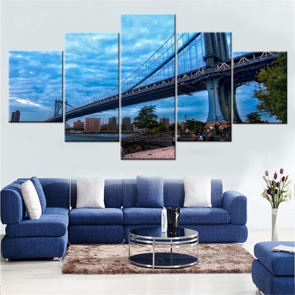 Bridge Blue Sky - Nature 5 Panel Canvas Art Wall Decor Bridge Blue Sky - Nature 5 Panel Canvas Art Wall Decor