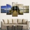 Bridge Green Trees Blue Sky And Sea - Nature 5 Panel Canvas Art Wall Decor