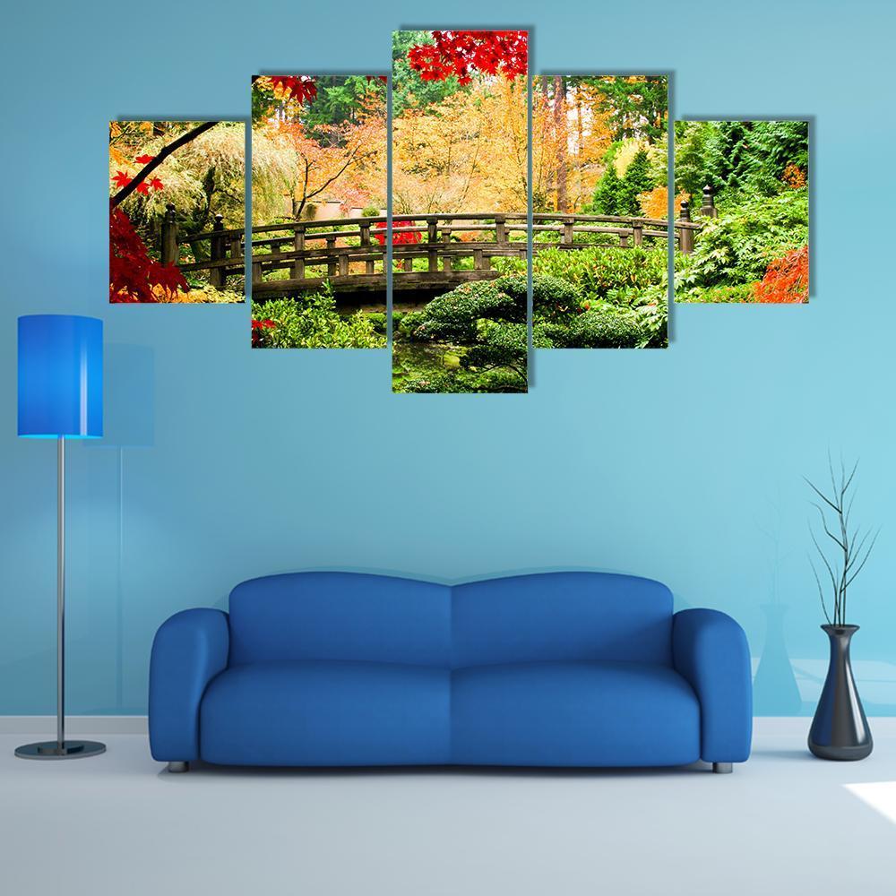 Bridge In An Asian Garden - Nature 5 Panel Canvas Art Wall Decor Bridge In An Asian Garden - Nature 5 Panel Canvas Art Wall Decor