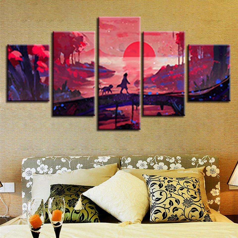 Bridge Moon - Abstract 5 Panel Canvas Art Wall Decor Bridge Moon - Abstract 5 Panel Canvas Art Wall Decor