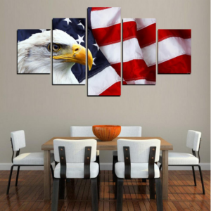 Bright Eagle American Flag - Animal 5 Panel Canvas Art Wall Decor