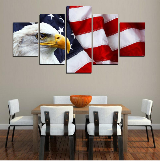 Bright Eagle American Flag - Animal 5 Panel Canvas Art Wall Decor Bright Eagle American Flag - Animal 5 Panel Canvas Art Wall Decor