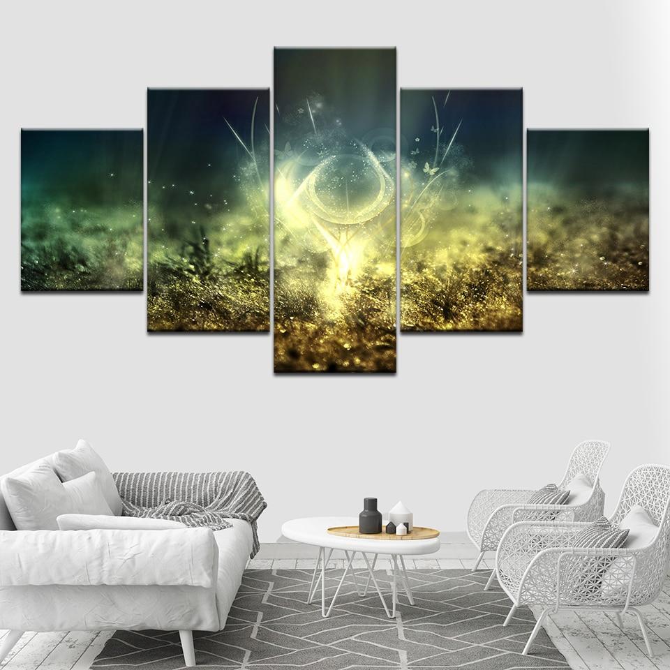Bright Glowing Flowers - Nature 5 Panel Canvas Art Wall Decor Bright Glowing Flowers - Nature 5 Panel Canvas Art Wall Decor