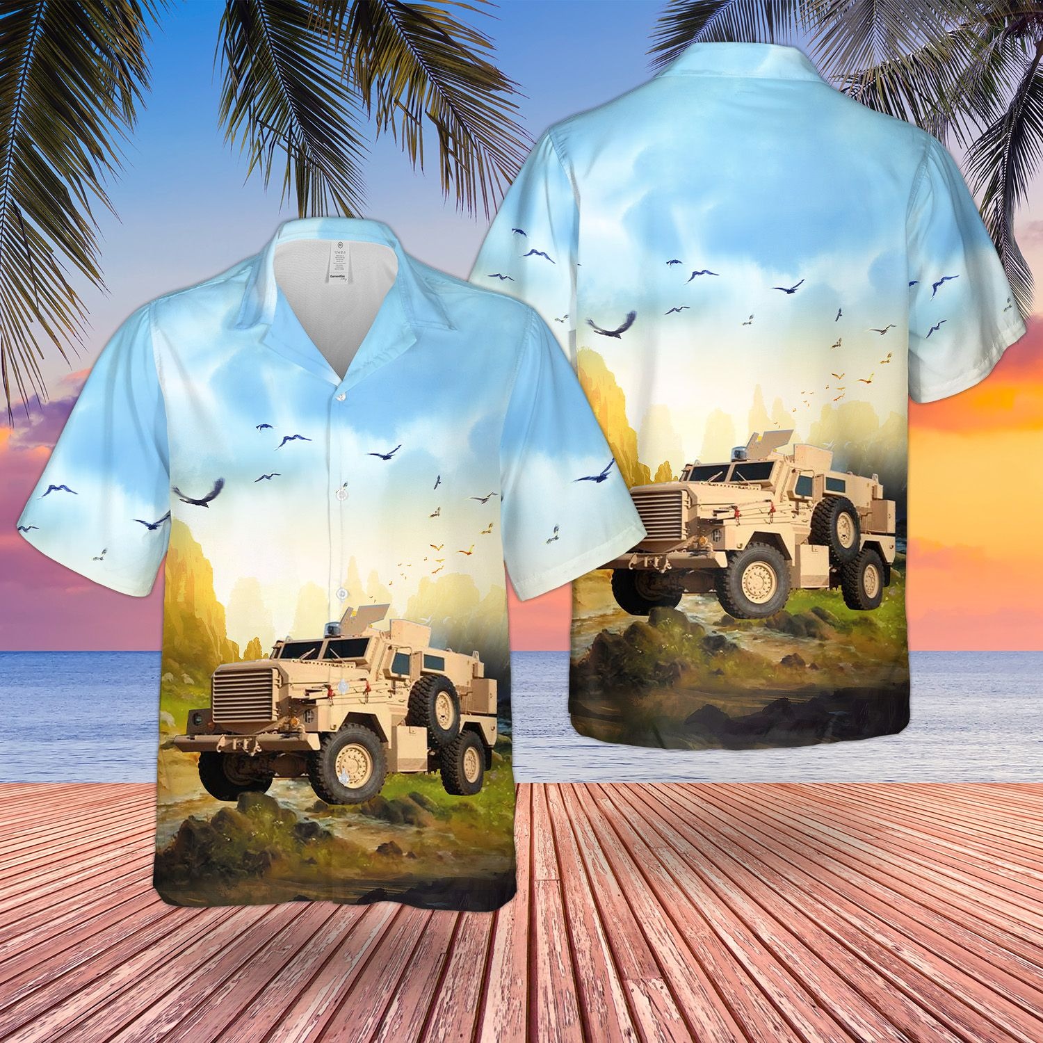 British Army Cougar Ridgback Armoured Vehicle Hawaiian Shirt British Army Cougar Ridgback Armoured Vehicle Hawaiian Shirt