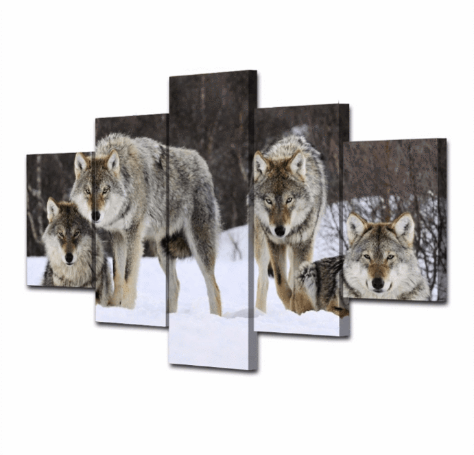 Broken Ice Wolf Pack - Animal 5 Panel Canvas Art Wall Decor Broken Ice Wolf Pack - Animal 5 Panel Canvas Art Wall Decor