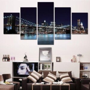 Brooklyn Bridge 3 - Nature 5 Panel Canvas Art Wall Decor