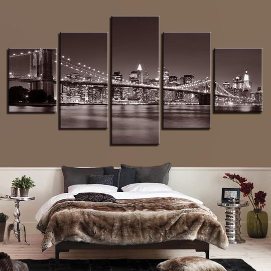 Brooklyn Bridge New York City - Nature 5 Panel Canvas Art Wall Decor Brooklyn Bridge New York City - Nature 5 Panel Canvas Art Wall Decor