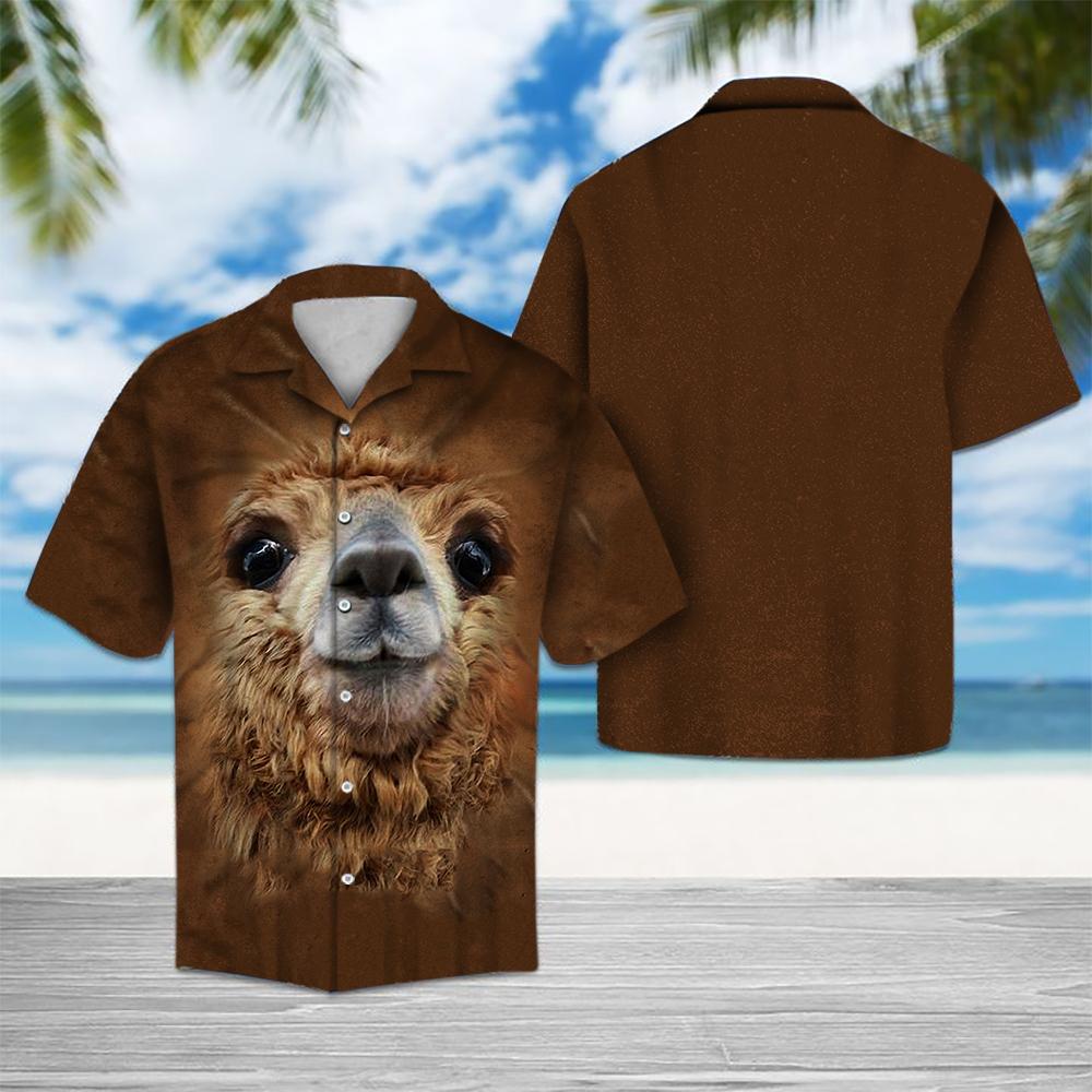 Brown Alpaca Hawaiian Shirt Summer Button Up Brown Alpaca Hawaiian Shirt Summer Button Up