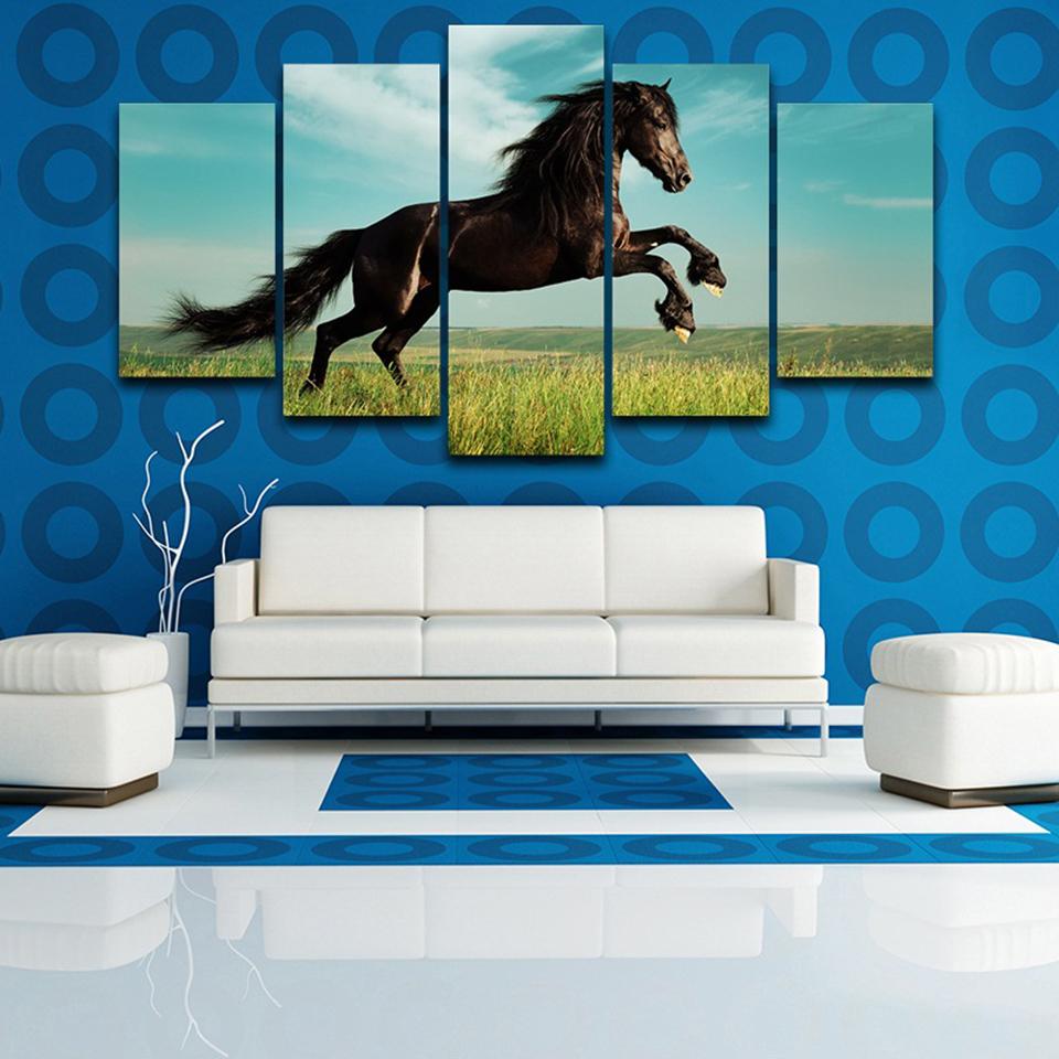 Brown Running Horse - Animal 5 Panel Canvas Art Wall Decor Brown Running Horse - Animal 5 Panel Canvas Art Wall Decor