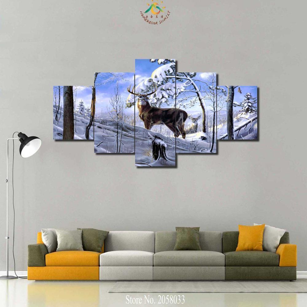 Buck Winter Nature Wildlife - Animal 5 Panel Canvas Art Wall Decor Buck Winter Nature Wildlife - Animal 5 Panel Canvas Art Wall Decor