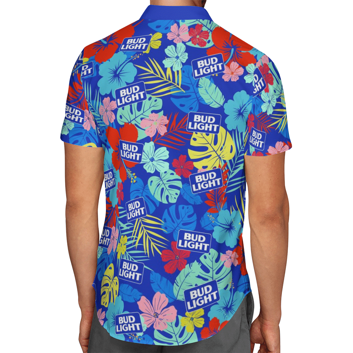 Bud Light Hibiscus Blue Hawaiian Shirt Bud Light Hibiscus Blue Hawaiian Shirt