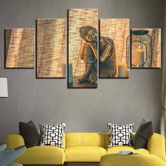 Buddha And Candle - Religion 5 Panel Canvas Art Wall Decor Buddha And Candle - Religion 5 Panel Canvas Art Wall Decor