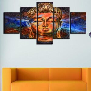 Buddha Blue Background - Religion 5 Panel Canvas Art Wall Decor