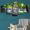 Buddha Meditation And Lilies Waterfall - Religion 5 Panel Canvas Art Wall Decor