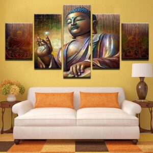 Buddha Meditation - Religion 5 Panel Canvas Art Wall Decor