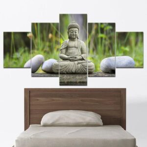 Buddha Statue 10 - Religion 5 Panel Canvas Art Wall Decor