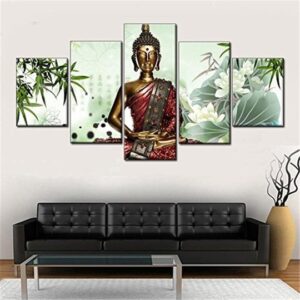 Buddha Statue 20 - Religion 5 Panel Canvas Art Wall Decor